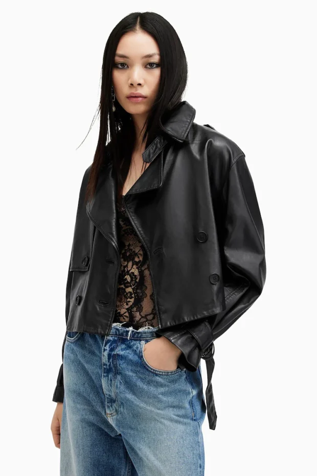 Black Hendry Crop Trench Jacket - Image 2