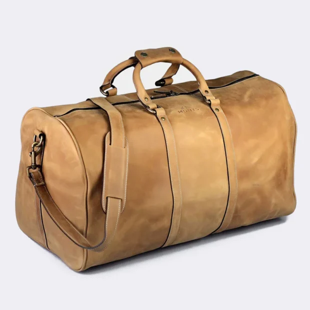 Gokina Tan Leather Duffle Bag - Image 2